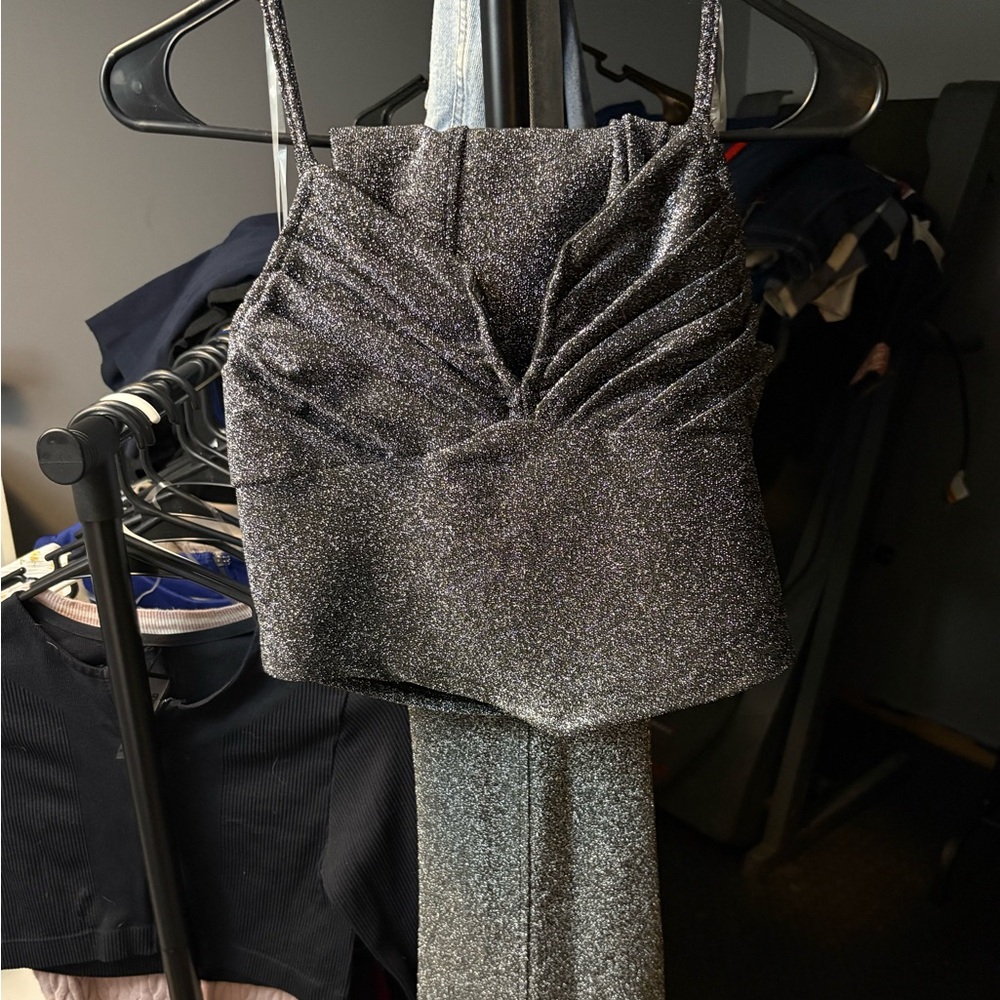 Sparkly Silver Ruched Top